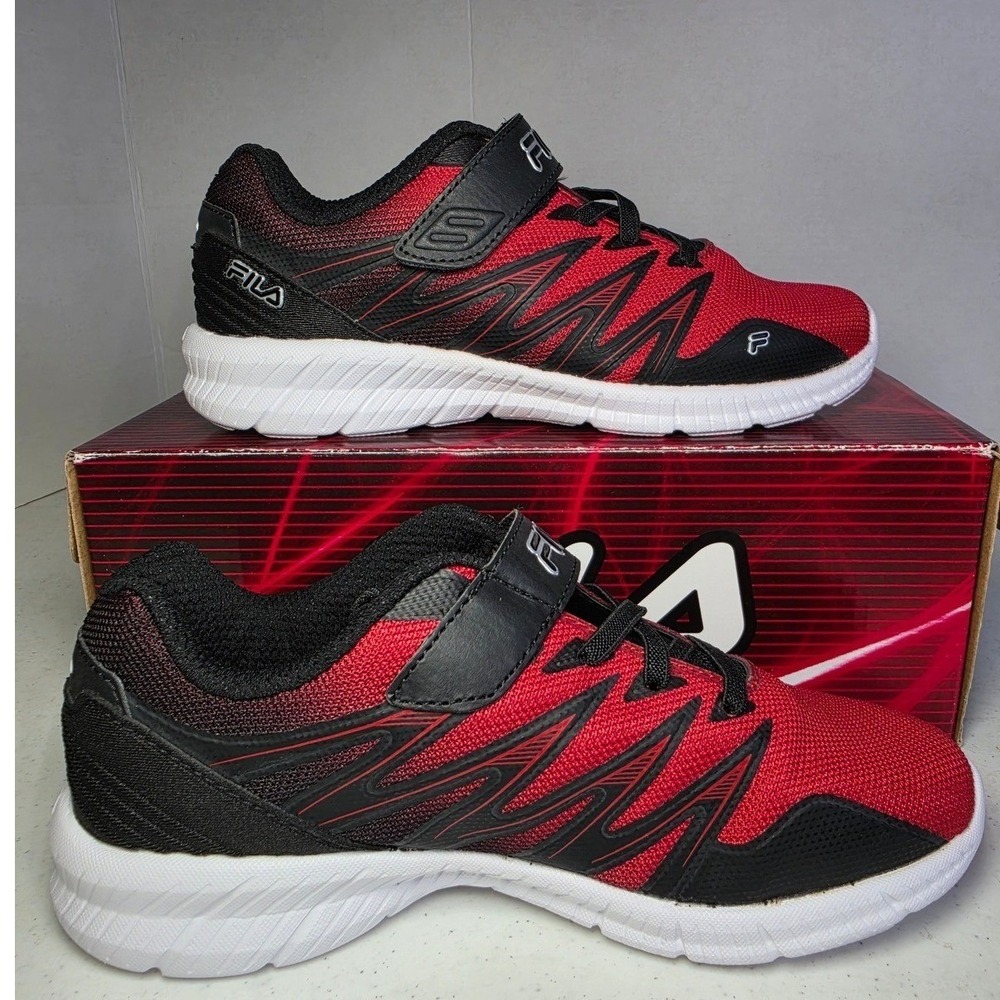 FILA Fantom 8 Strap Kids Sneakers Red Black Athletic Shoes Size 3 NWB